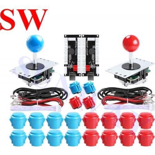 2-Player DIY Arcade Joystick Kits With 20 Arcade Push Buttons + 2 Joysticks + 2 USB Encoder Kit + Cables Arcade Game Parts Set