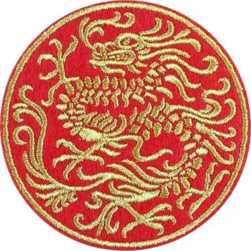 Chinese Style Round Dragon Phoenix Double Happiness Hand stitch Patch Iron on Embroidery Applique Wedding Decor Badges