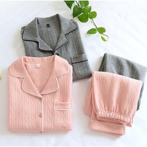 Fdfklak 2PCS Couple Pijamas Clothes 100% Air Cotton Pyjamas Femme 2021 Autumn Winter New Pajamas Set For Womens Mens