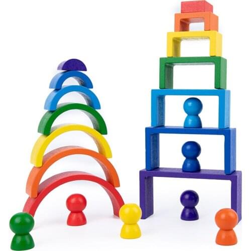 2021 Baby Rainbow Stacker Wooden Toys For Kids Creative Rainbow Building Blocks Montessori Educational Toy For Children