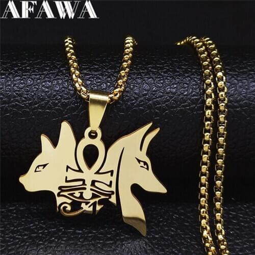 2021 Stainless Steel Dog Cat Egyptian Ankh Cross Long Necklace for Women/Men Gold Color Necklace Jewelry collier homme N4436S02