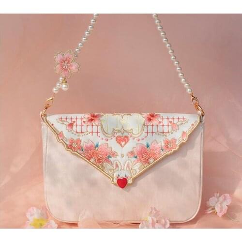 2021 Animal Rabbit Cherry Flower Embroidery Pearl Elegent Fashion Chinese Purse Heart HandbagTotes Hanfu Bags