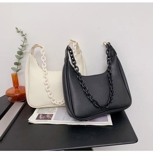 2021 Fashion PU Leather Shoulder Underarm Bags For Women Casual Solid Color Crescent Shape Ladies Chain Small Shoulder Handbags