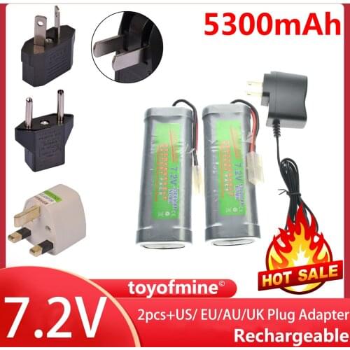 2x 7.2V 5300mAh Ni-MH Rechargeable Battery Pack+Charger US/ EU/AU/UK Plug Adapter