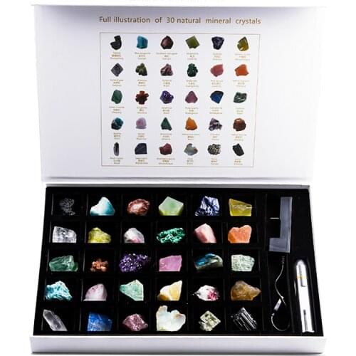 30 kinds of natural crystal ore specimen gift box jade rough stone agate gemstone jadeite teaching science