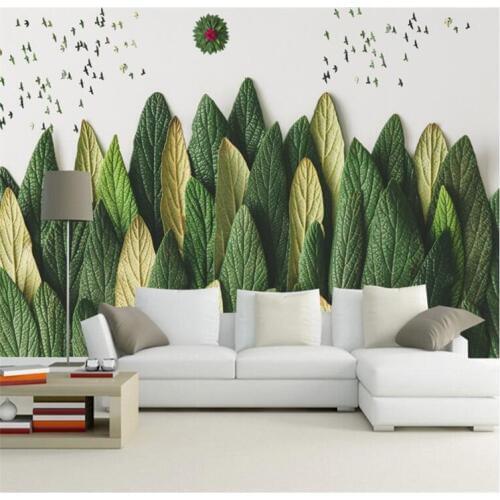 3d green leaves green creative new Chinese style sofa background wall custom large fresco non - woven wallpaper
