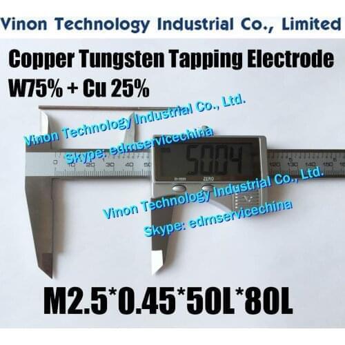5PCS M2.5*0.45*50L*80Lmm Copper Tungsten Orbital Tapping Electrode CuW75,edm W75 Tungsten Copper Threaded Electrode without hole