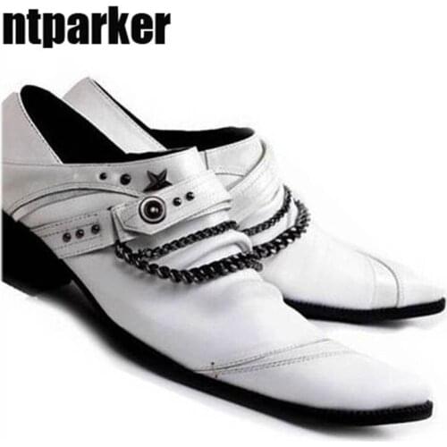 Batzuzhi Fashion Black/White Man Shoes Increased Height Pointed Toe Leather Dress Shoes Man Business Zapatos Hombre, 38-46