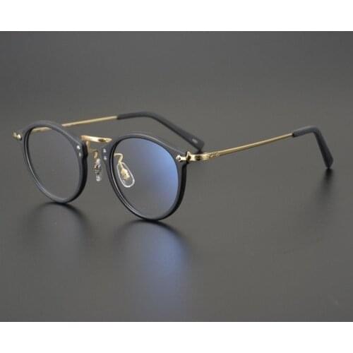 Brand Designer Retro Round Acetate Titanium Glasses Frame Men Handmade Eyeglasses Women Super Light High Quality Spectacles