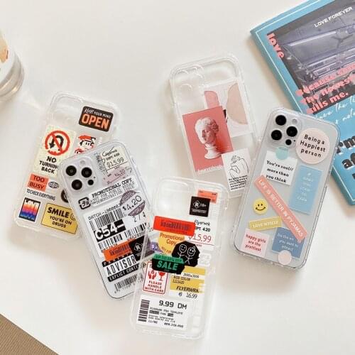 Phone Case For iPhone 12 Mini 12 11 Pro X XR XS Max 7 8 Plus SE 2 Retro Label Art Statue Airbag Clear Soft TPU For iPhone 12 Pro
