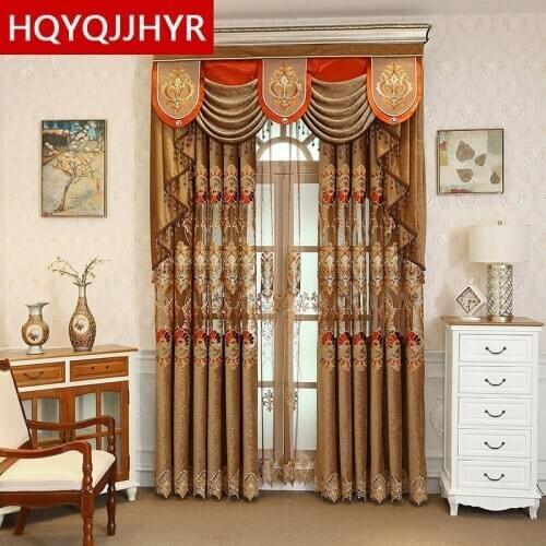 European and American brown luxury villa embroidered curtains for living room classic elegant high quality curtains for bedroom