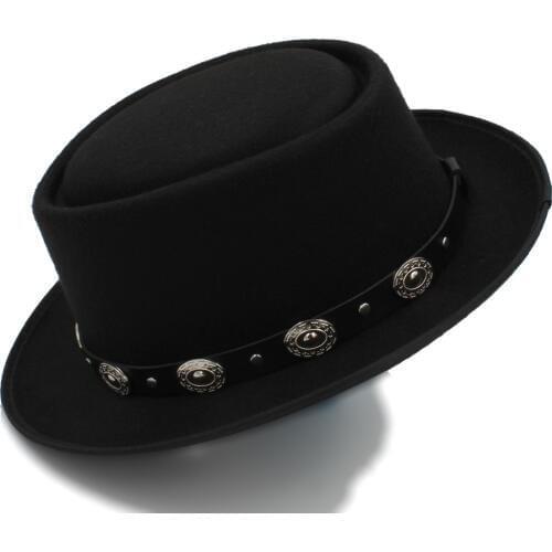 Women Men Pork Pie Hat Dad Wool Flat Fedora Hat For Lady Gentleman Gambler Boater Trilby Hat Hat Size 58CM