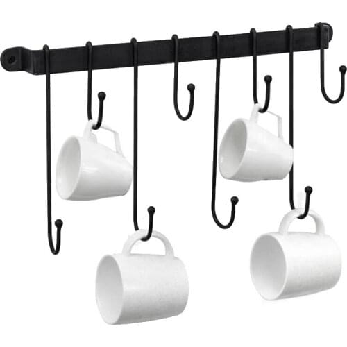 Hot Coffee Mug Rack,Wall Mounted Coffee Cup Holder with Flexible Hooks,for Mugs,Teacups,Kitchen Utensils(16 Inch/Black)