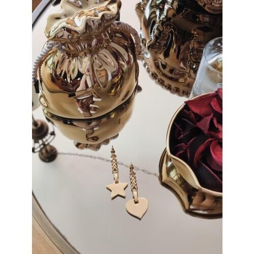 GULCE DERELI, EARRINGS, STAR AND HEART SYMBOL CHARM EARRINGS, INFINITY CHAIN EARRINGS, GIFT BOX, GOLD/SILVER PLATED