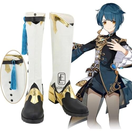 Game Genshin Impact Xingqiu Shoes Cosplay Halloween Costume Accessories Women Men White Fancy Boots Custom-made