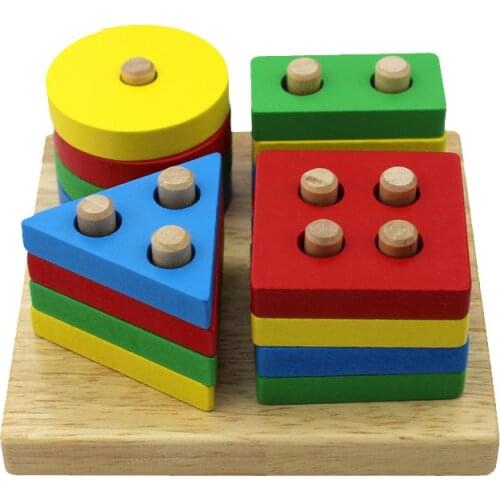 Exquisite Oak Nordic Style Four Sets Column Geometric Shape Cognitive Bricks Pro Early Childhood Teaching Aids Childrens Educat