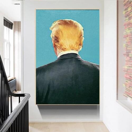 Donald Trump Poster Back View Cartoon Wall Art Canvas Painting Abstract Print Wall Decorative Picture for Living Room Home Decor