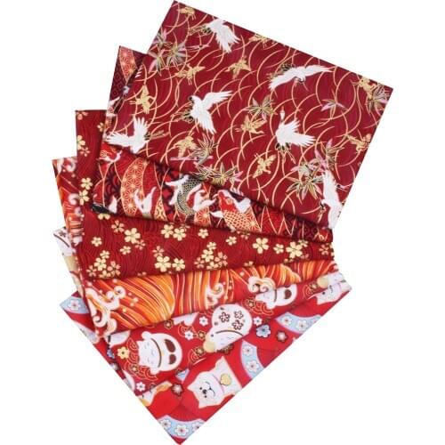 Red Cloth Japanese Cotton Bronze Fabric For DIY Kimono, Sewing Dolls & Bags Clothing, Home Decoration