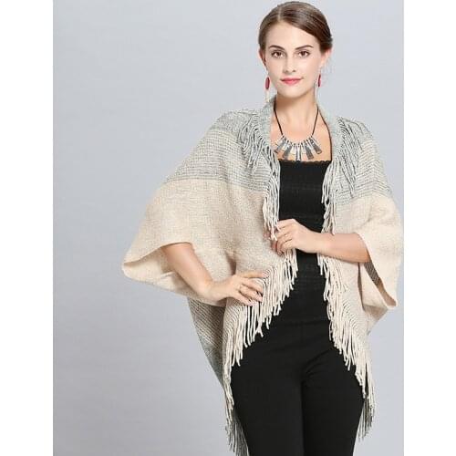 LaMaxPa 2018 Winter New Fashion Women Warm Solid Knitted Vintage Oversize Cashmere Shawls Wraps Cape Femme Coat Poncho Tassel