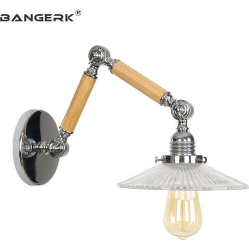 Loft Style Adjust LED Wall Lamp Edison Wood Glass Industrial Vintage Long Arm Sconce Wall Lights Bedside Home Decor Lighting