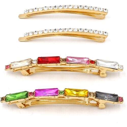 Colorful Glass Crystal Hair Clip Side Clip Set Women Set Long Clip Bang Clip