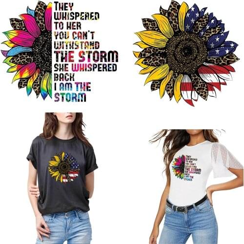 Letters Sunflower Patches For Clothes Thermal Transfer Stickers Stripe Clothes Iron On Patches Women T-shirt Decal Diy applique
