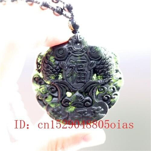 Natural Black Green Chinese Jade Fish Pendant Obsidian Pisces Necklace Charm Jewelry Accessories Carved Amulet Gifts for Men