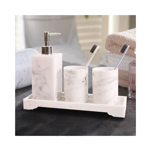 Nordic Bathroom Set Marble Pattern Resin Washroom Accessories Toothbrush Holder Soap Dispenser Soap Dish Bathroom Tray for Weddi