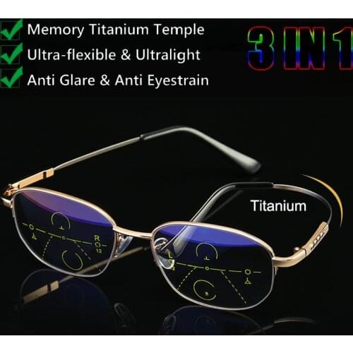 Newest High Quality Metal Frame Progressive Reading Glasses Men Women Bifocal Anti Blue Light Multifocal Presbyopia Glasses 1.5