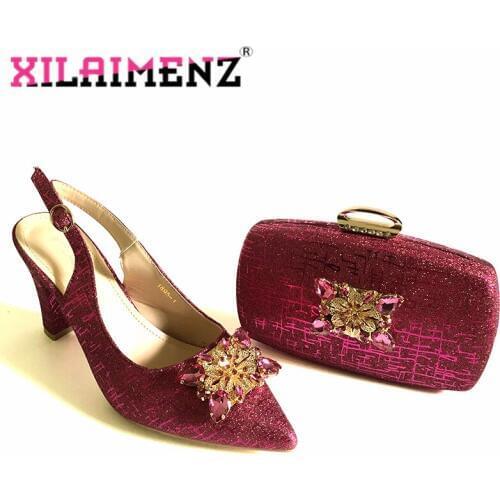 Fuchsia Color New Design Pointed Toe and Slingbacks Nigerian Lady Shoes and Bag to Match Italian Women Shoes and Bag Set to Part