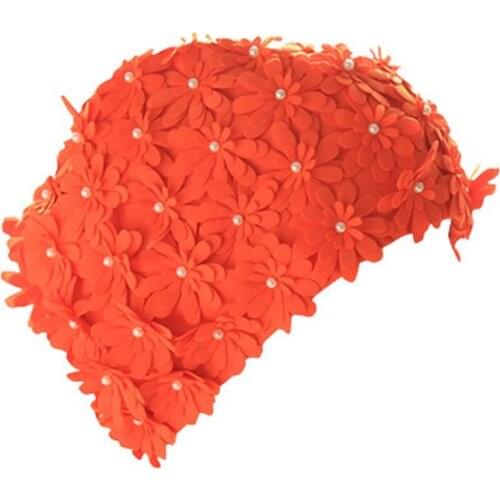New Handmade Pearl Women Adults Swim Pool Cap Colorful Flower Swimming Caps Flower Bathing Cap Protect Ears Hair
