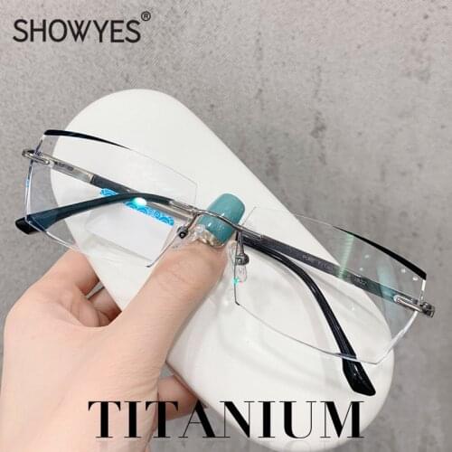 Titanium Mens Reading Glasses Rimless Eyeglasses Business Diamond Cutting Light Lens Frameless Ti Optical Eyewear Without Frame