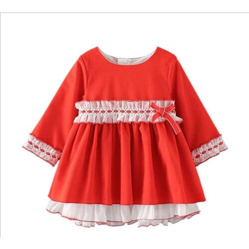2019 Autumn Winter New 1-5 years Girls Vintage Red Dresses For Baby Christmas Halloween New Year Long-Sleeved Princess Dress
