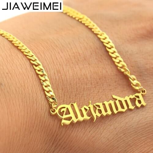 Old English Font Jewelry Necklace Custom Name Cuban Link Chain Gold Personalized Nameplate Choker Necklaces