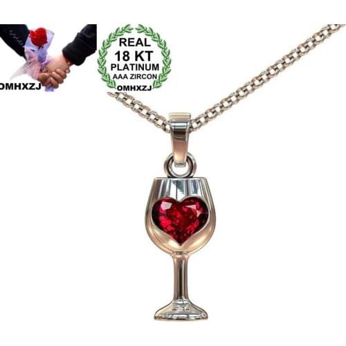 OMHXZJ Wholesale European Fashion Woman Girl Party Wedding Gift Wine Glass Heart Zircon 18KT White Gold Pendant Necklace NA79