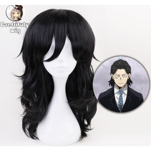 Anime My Hero Academia Akademia Shouta Aizawa 45cm Black Wavy Wig Heat Resistant Synthetic Cosplay Costume Wig +Free Wig Cap