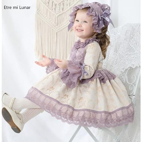 Flower girl dresses Purple Spring Long Sleeve Palace Turkish Vintage Princess Ball Gown Dress for Girl Birthday Chritmas