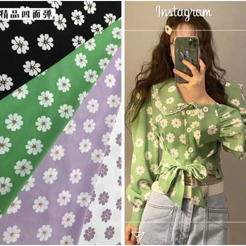 Tight Print Fabric Garment Material Spring Summer Clothing Dress Shirt Black-and-White Purple Green Base Broken Printing