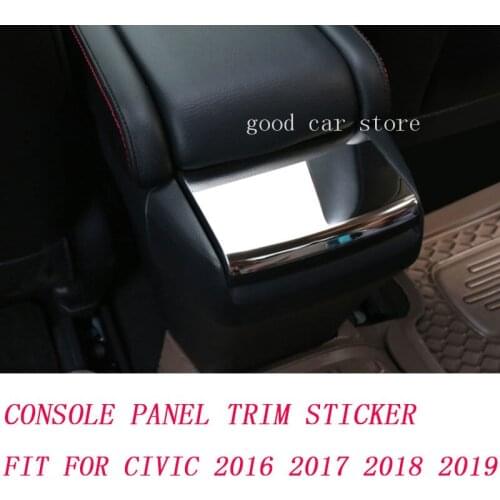 Fit For Honda Civic 2016 2017 2018 2019 stanless console box panel trim sticker decoration decorative armrest car styling