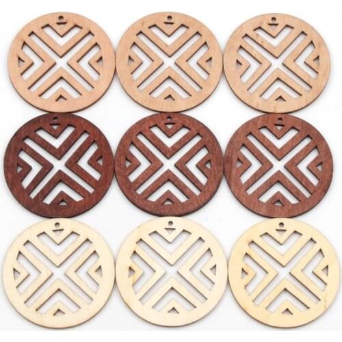 10pcs Natural Wooden Scrapbook 50mm Round Wood Carving Pendant Diy Handmade Home Decoration Crafts Accessories