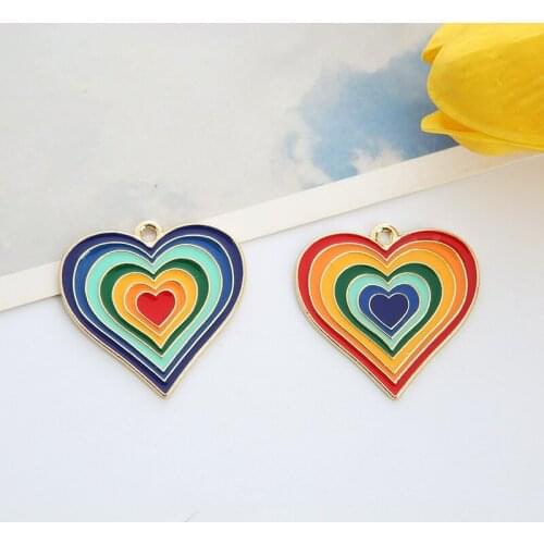10Pcs 28*29MM Romantic Cartoon Rainbow Heart Charms Pendant For DIY Craft Making Earring Necklace Keychain Jewelry Accessories