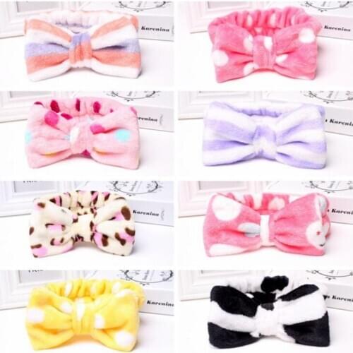 Dot Print Bow Knot Girl Hairband Spa Shower Headband Soft Wrap Band Elastic Women Bath Hair Bands LX1584