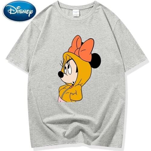 Disney Chic Fashion Minnie Mouse Bow Cartoon Print O-Neck Pullover Tee Couples Unisex Women T-Shirt Short Sleeve Tops 11 Colors