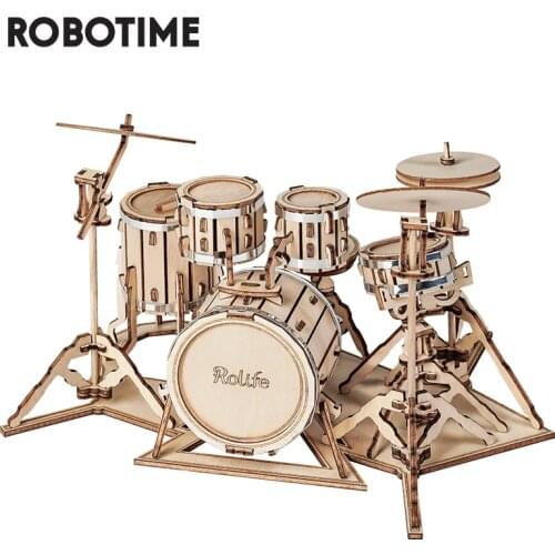Robotime 4 Kinds DIY 3D Musical Instrument Wooden Puzzle Game Assembly Saxophone Drum kit Accordion Cello Toy Gift for Children