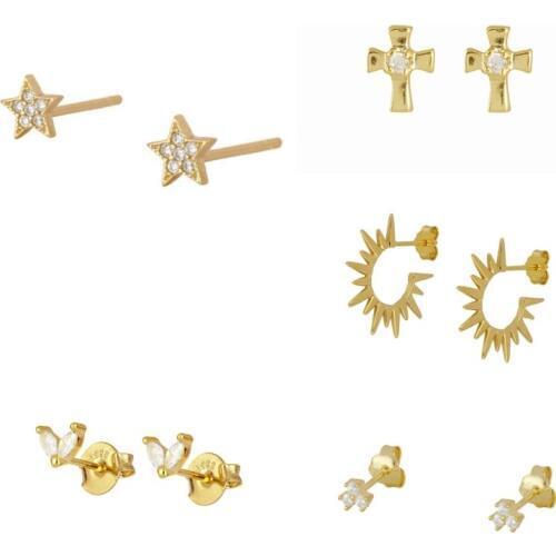 2pcs Cute Women Small Mini Stud Earrings 925 Sterling Silver Stud Earrings Fine Jewelry Earrings for Girl Wedding Birthday Gift