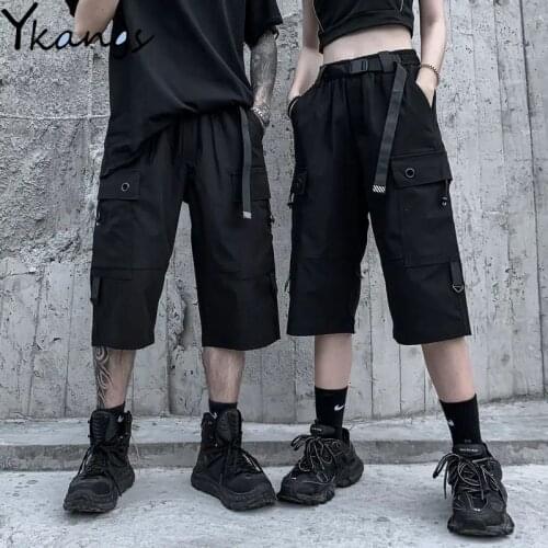 With Belt High Street Sport Straight Goth Cargo Shorts Women Harajuku Casual Fashion Y2k Couples Big Pocket Capri Pants Female