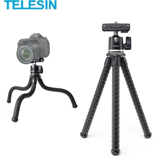 TELESIN Flexible Octopus Bracket Live Portable Tripod for Smartphone DSLR Gopro Mirrorless Camera Vlog Photography 2 in 1 Tripod