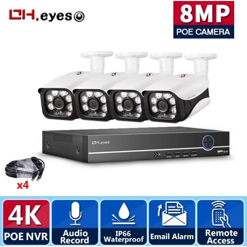 Motion Detection H.265+ 4K POE NVR Audio CCTV System 8MP 36pcs IR-LEDs IP Cameras Outdoor Video Surveillance Security System Set