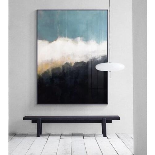 Modern landscape abstract blue black seascape canvas painting poster and print home decoration wall art picture for living room