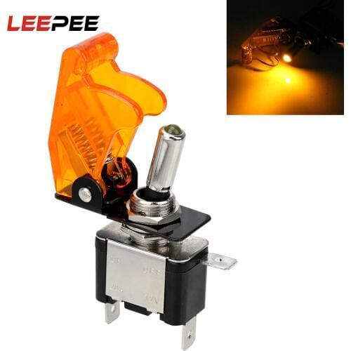 LEEPEE Toggle Switch LED Light With Protective Cover 12V 20A SPST Toggle Rocker Switch Control On/Off Car Auto Cover Durable